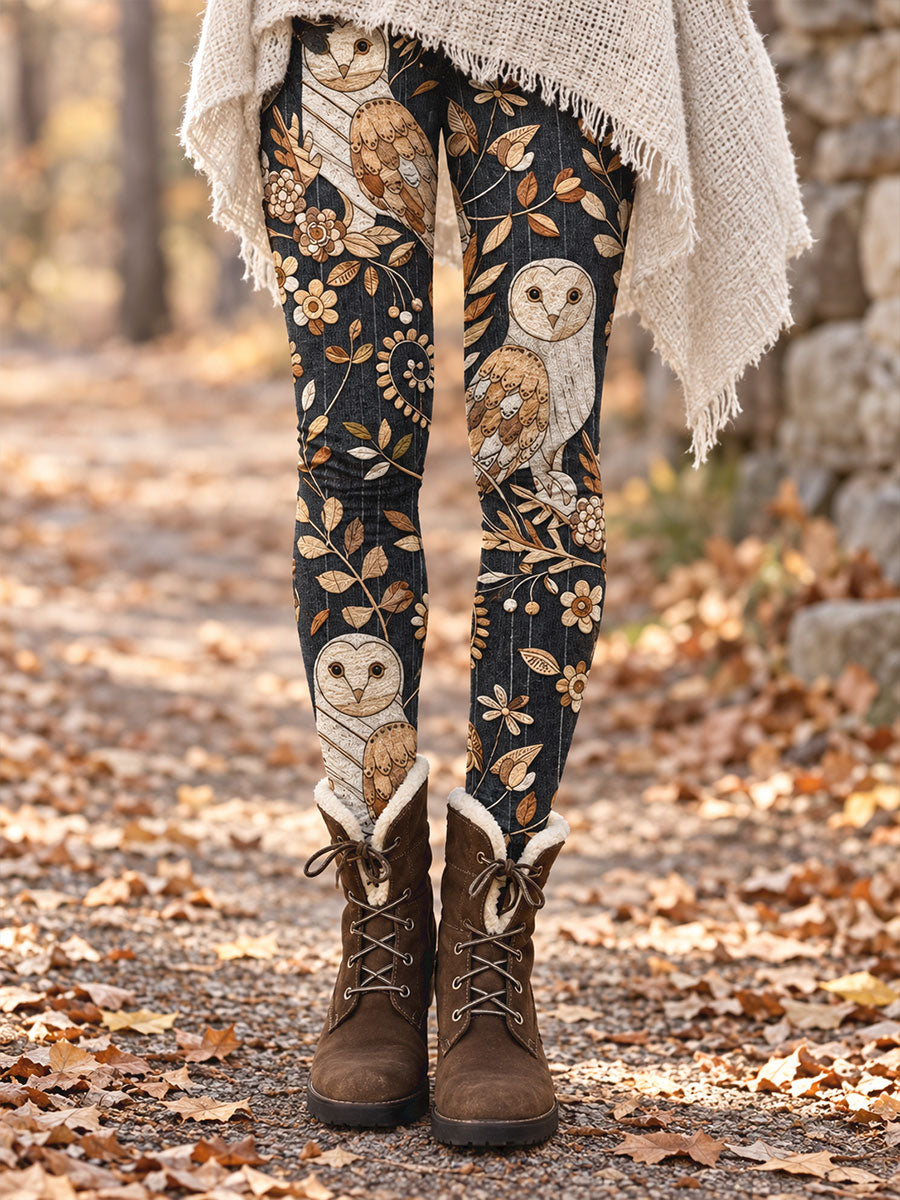 Damskie legginsy na jesień/zimę z kwiatowym nadrukiem