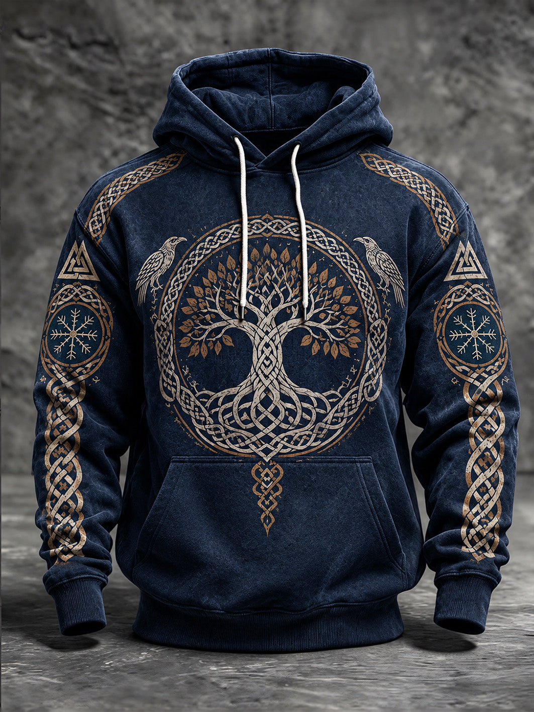 Męskie Retro Viking w stylu Life Tree wzór Nadruk Casual Bluza z kapturem