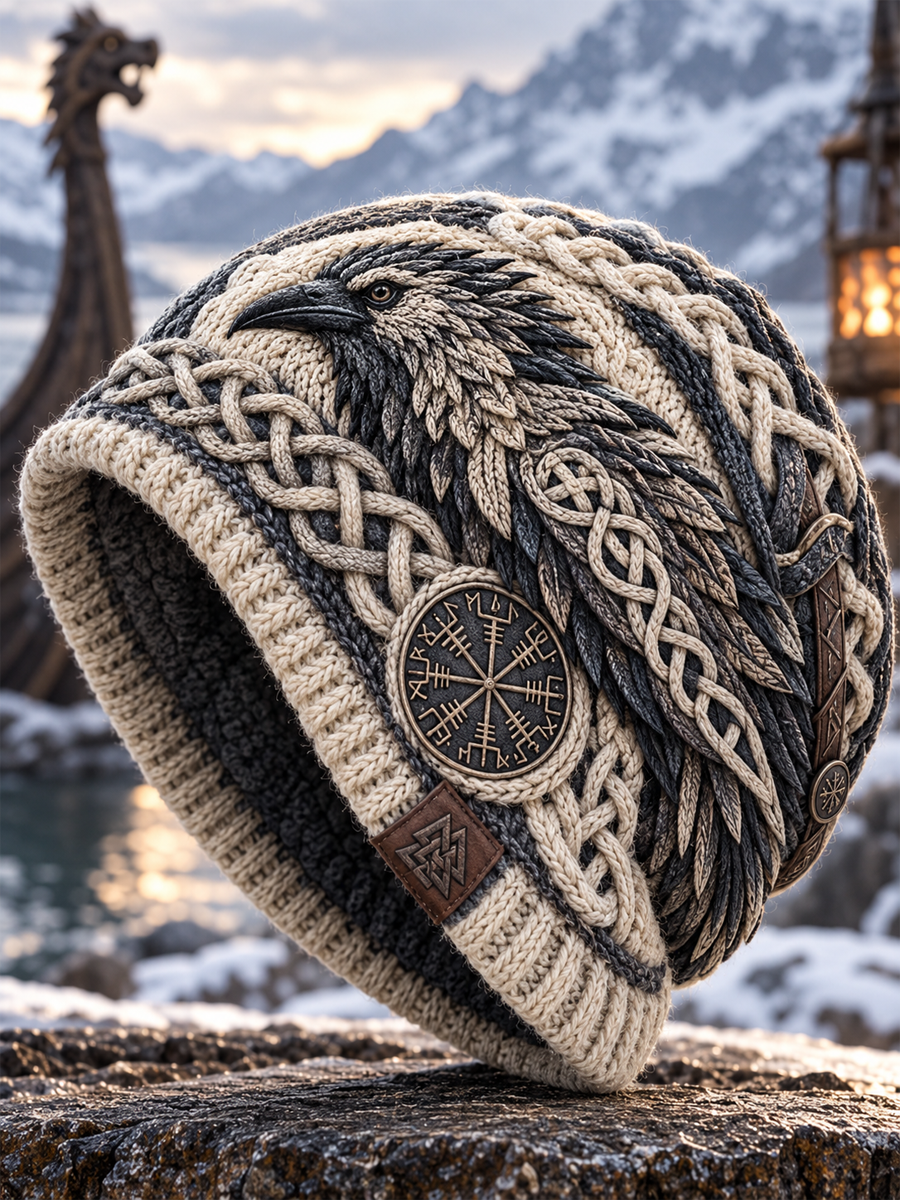 Viking Vintage jesień i zima ciepły zimny kapelusz z dzianiny