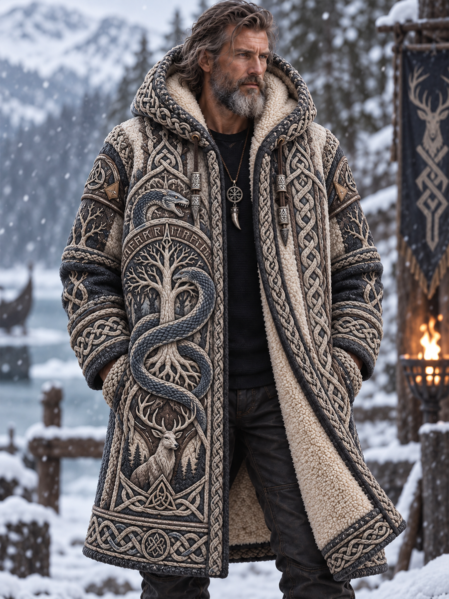 Męska bluza z kapturem w stylu Viking Art z polarem