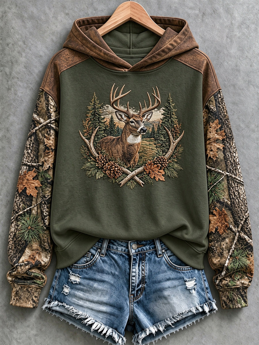 Damski sweter w stylu vintage z motywem myśliwskim kamuflażowym, na co dzień