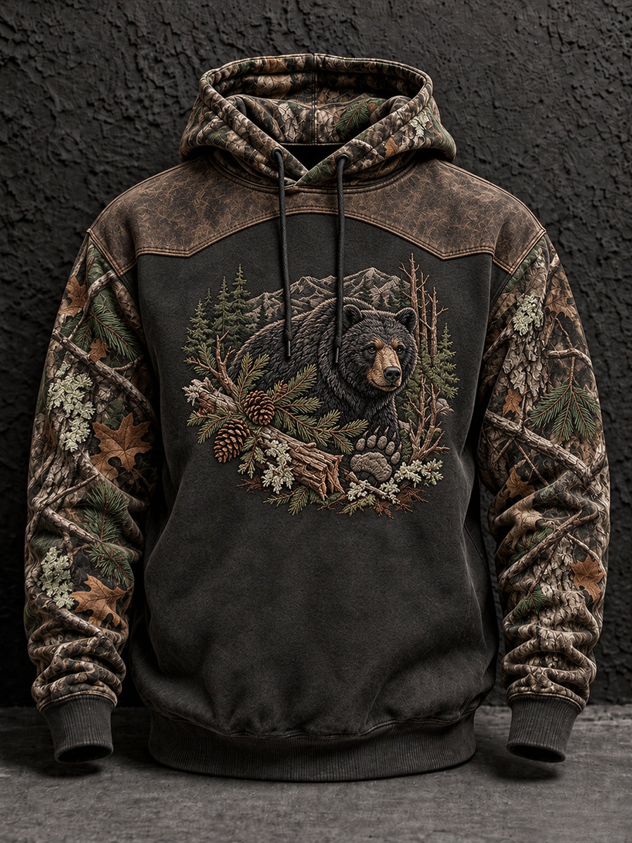 Męska bluza z kapturem Vintage Hunting Camo Print Casual