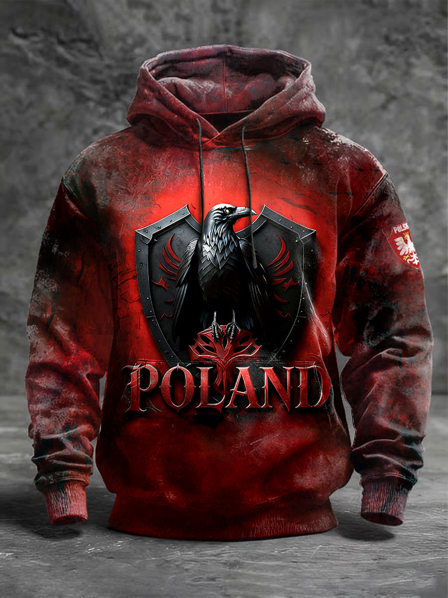 Męska bluza z kapturem w stylu vintage z polskim nadrukiem Raven