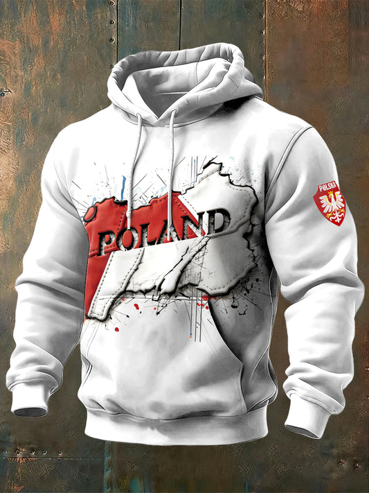 Męska flaga Polska z nadrukiem Patchwork Biała bluza