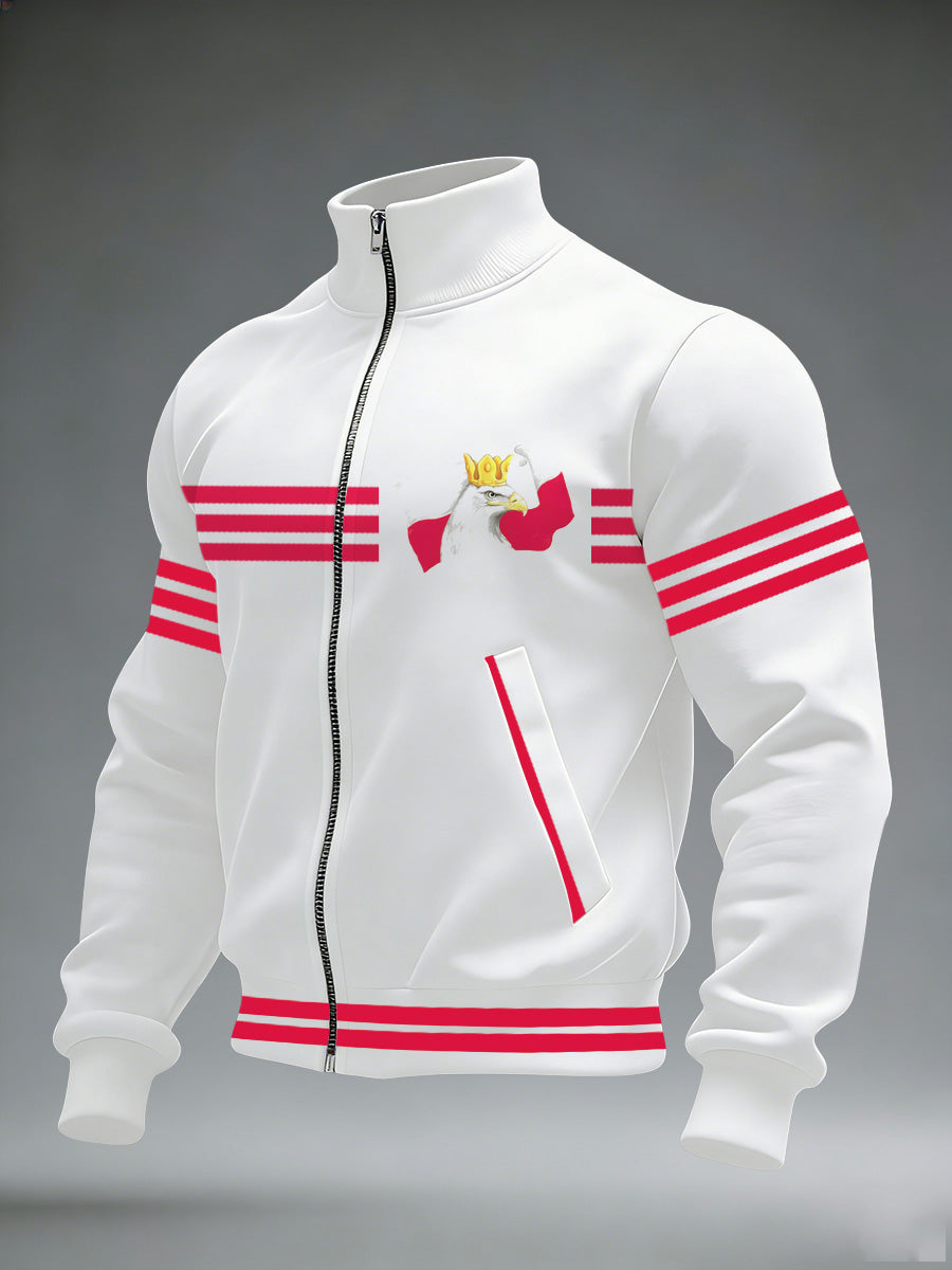 Męska kurtka z długim rękawem w kołnierzu z nadrukiem z polską flagą