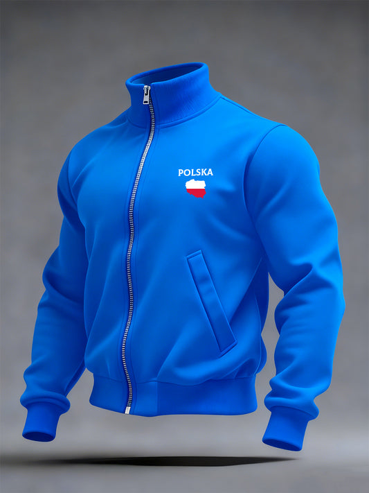 Męska moda vintage Casual Stand Collar Bluza z zamkiem błyskawicznym