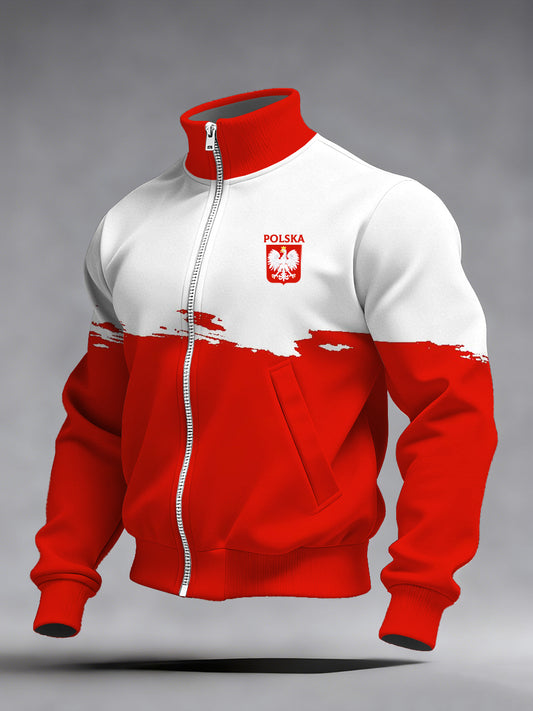 Męska moda vintage Casual Stand Collar Bluza z zamkiem błyskawicznym