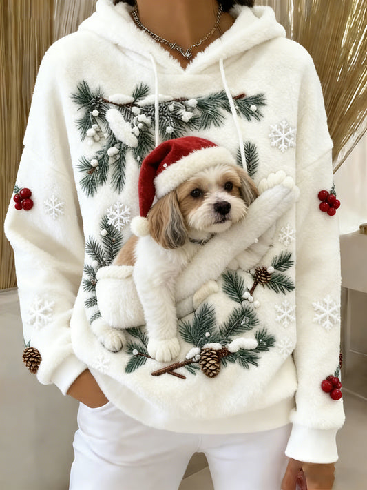 Damska wygodna flanelowa bluza z kapturem Retro Animal Art Print