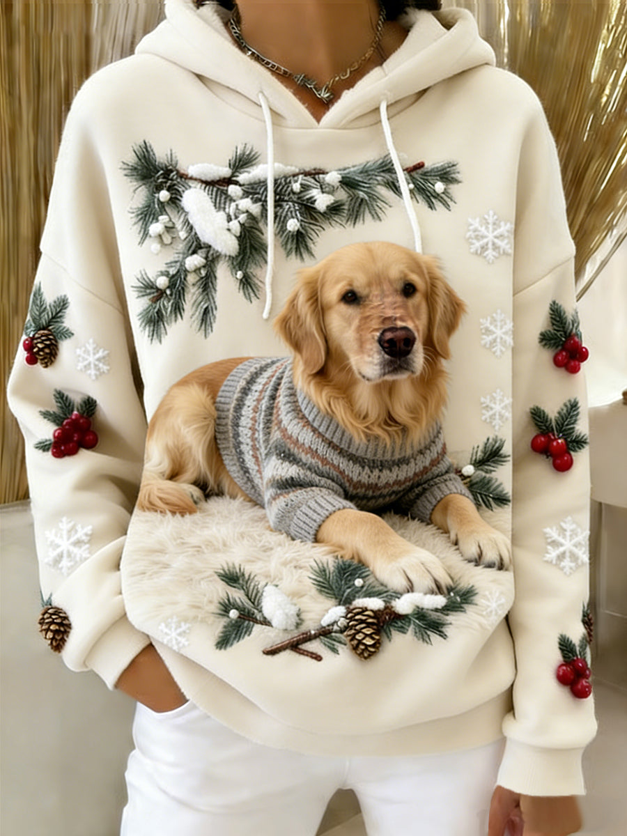 Damska wygodna flanelowa bluza z kapturem Retro Animal Art Print