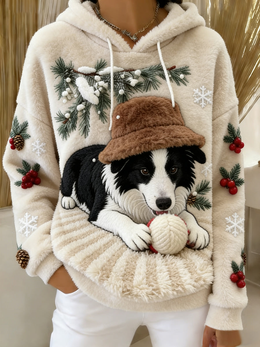 Damska wygodna flanelowa bluza z kapturem Retro Animal Art Print