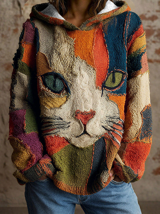 Damskie bluzy z kapturem z geometrycznym nadrukiem w stylu Cat