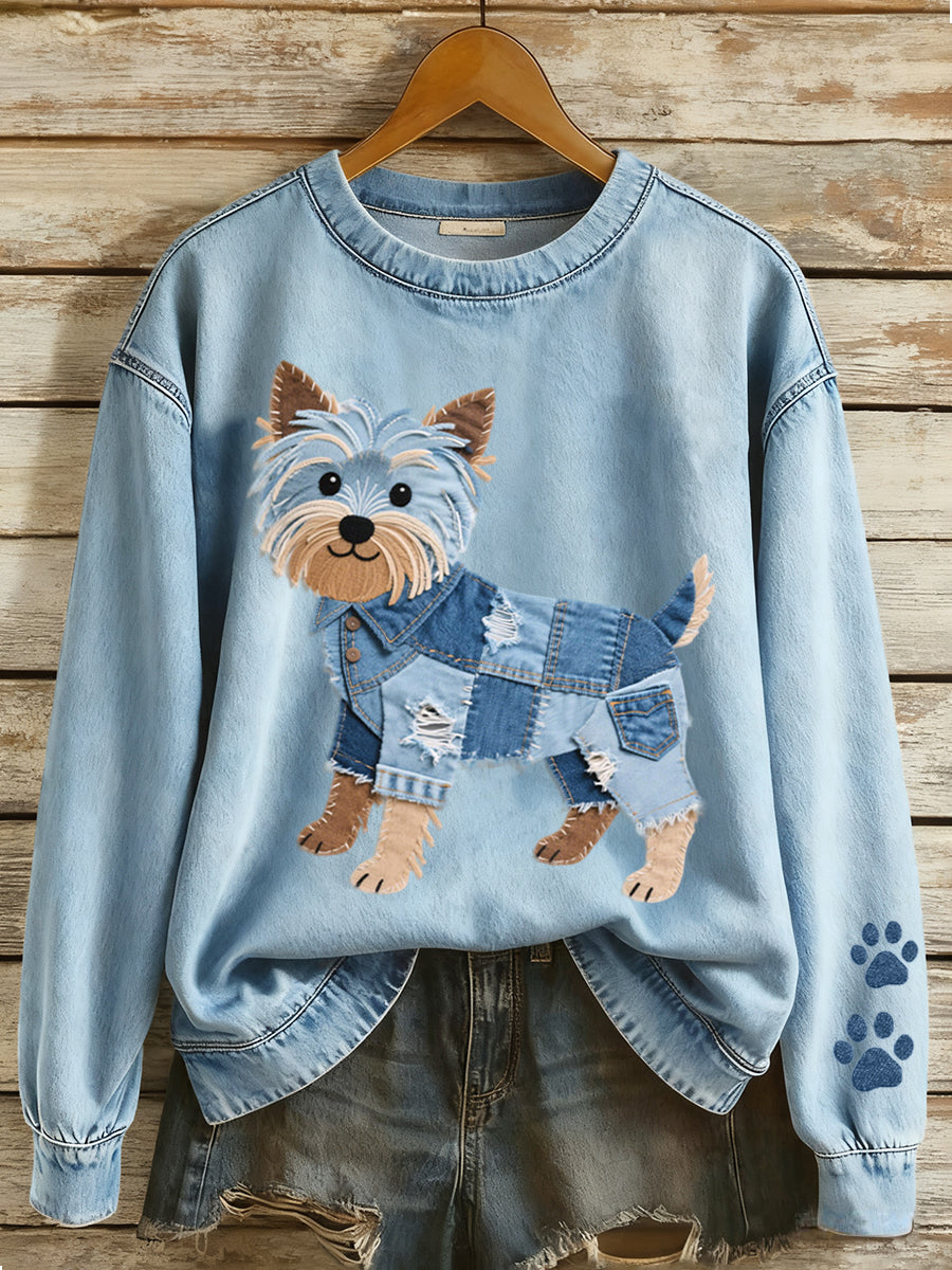 Damska piękna bluza z motywem patchworku Yorkshire Terrier