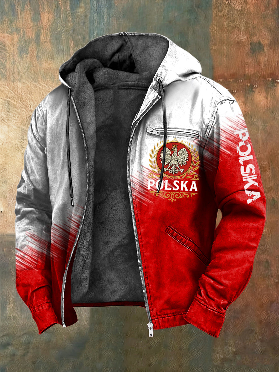 Retro Abstrakcyjna Flaga Emblemat Casualowa kurtka z kapturem z polarową podszewką