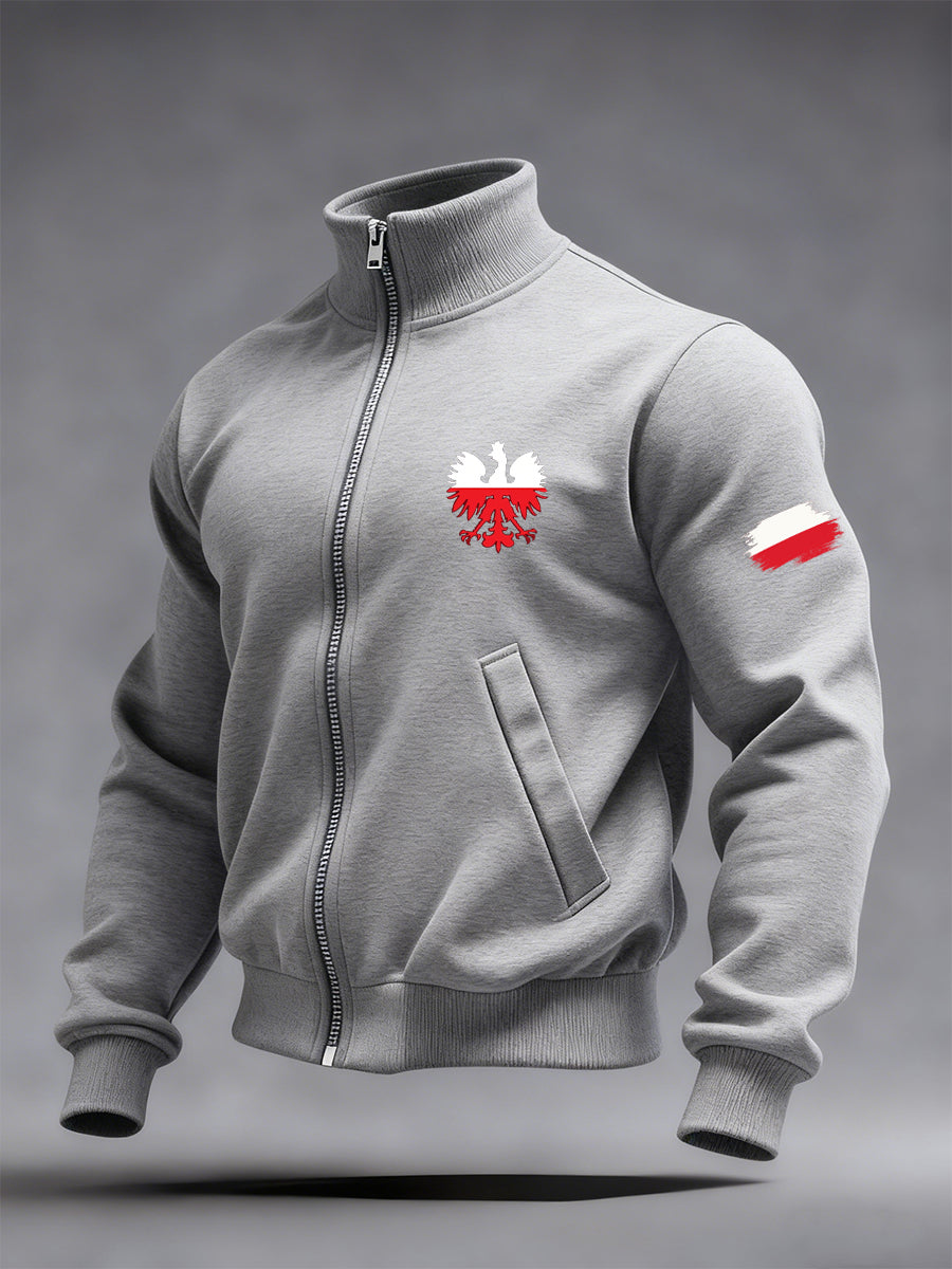 Męska moda vintage Casual Stand Collar Bluza z zamkiem błyskawicznym