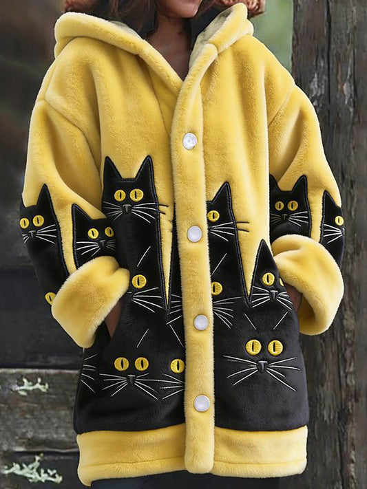 Damska ciepła kurtka z nadrukiem kota dla zwierząt