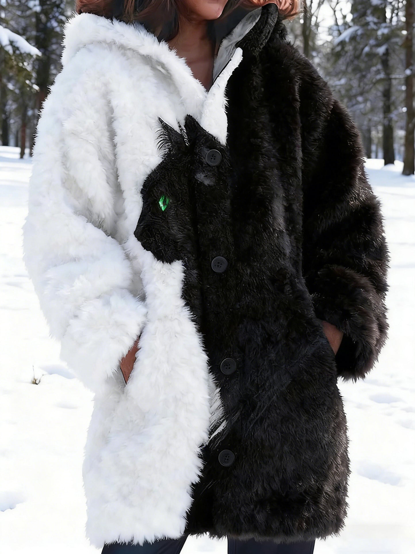 Damska ciepła kurtka z nadrukiem kota dla zwierząt