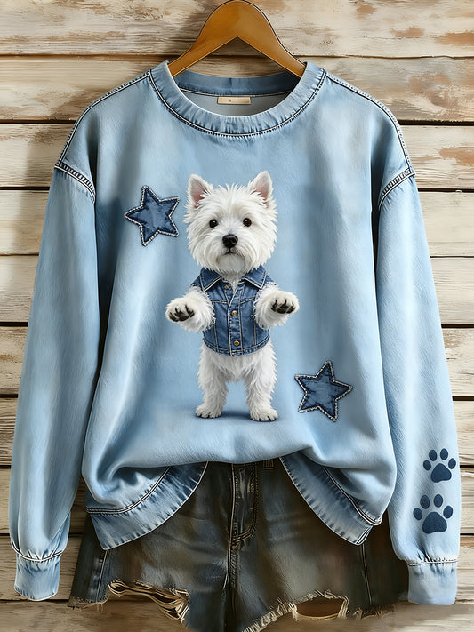 Damska bluza z długim rękawem w stylu retro Patchwork Animal Art Print Casual Comfort