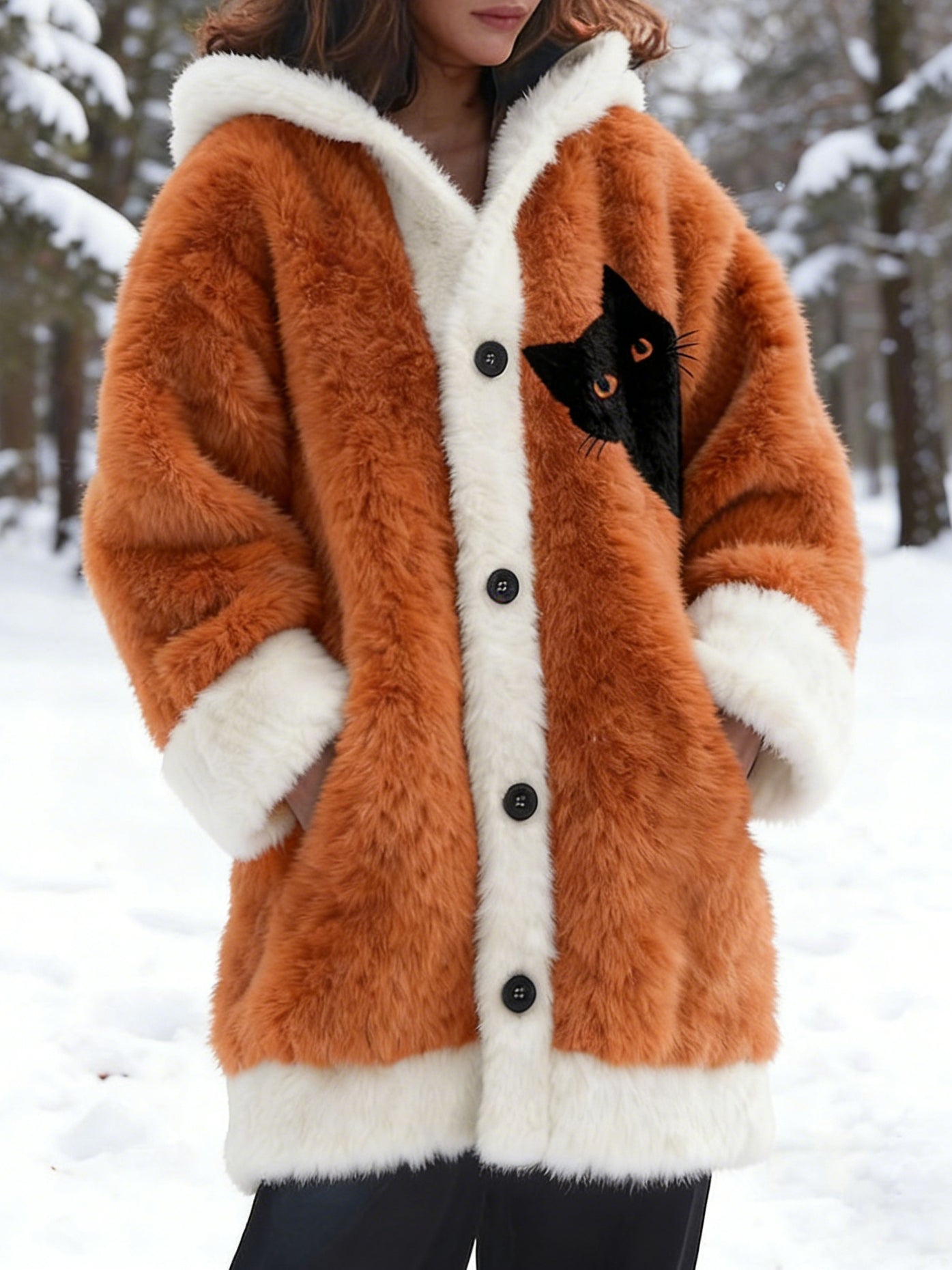 Damska ciepła kurtka z nadrukiem kota dla zwierząt