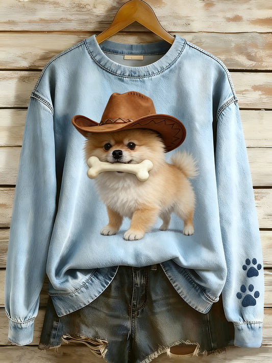 Damska bluza z długim rękawem w stylu retro Patchwork Animal Art Print Casual Comfort