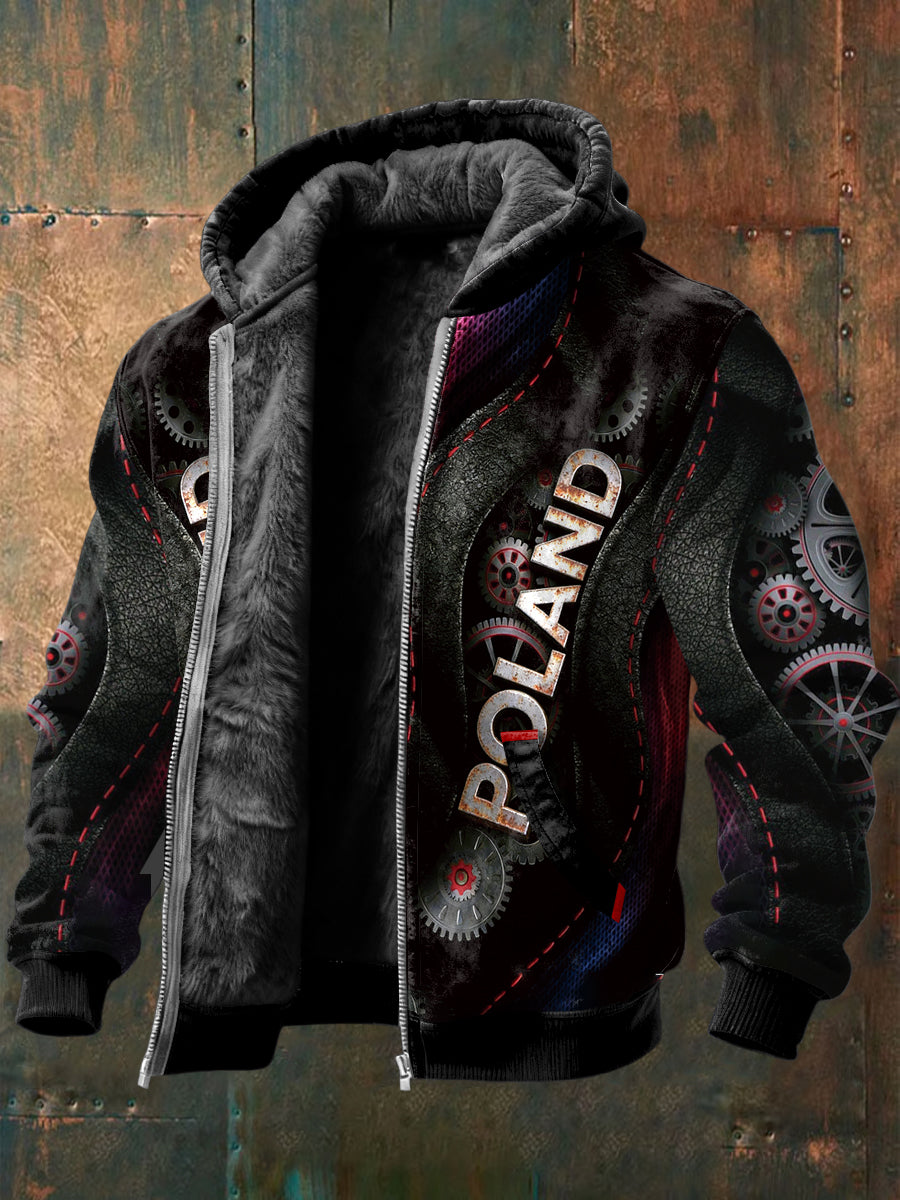 Męska polska kurtka z nadrukiem 3D w kolorze czarnym z polaru