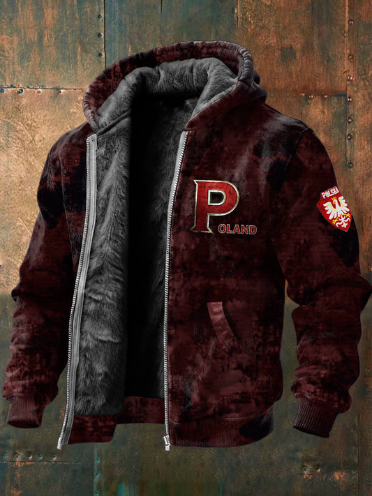 Męska kurtka z nadrukiem Vintage z polarową podszetką „ P”