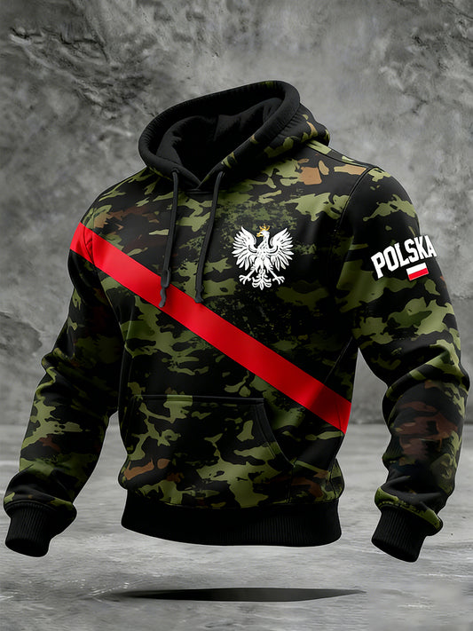 Męska Vintage Polski Art Print Casual I Wygodna Bluza