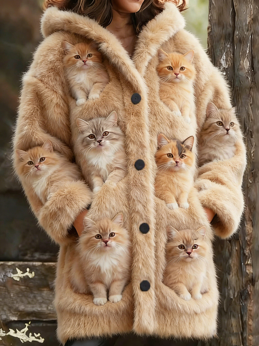 Damskie flanelowe płaszcze z nadrukiem dla kota