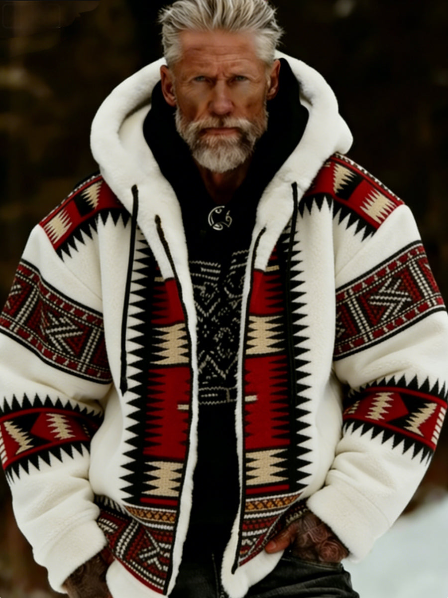 Męska pluszowa pluszowa kurtka z kapturem Viking Celtic Art Przytulna ciepła zapinana na zamek