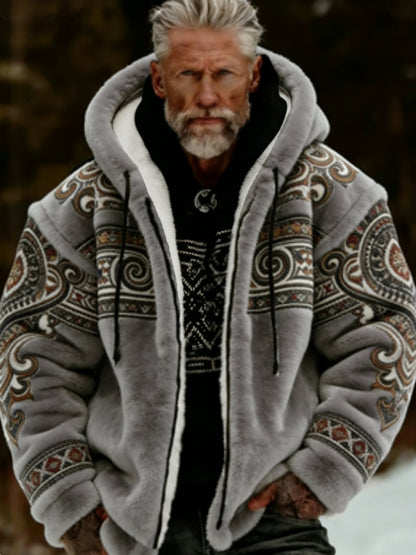Męska pluszowa pluszowa kurtka z kapturem Viking Celtic Art Przytulna ciepła zapinana na zamek