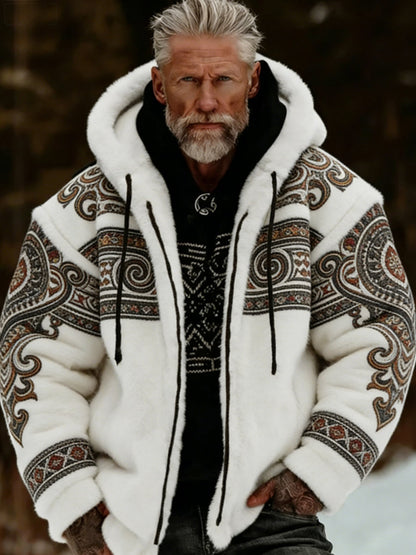 Męska pluszowa pluszowa kurtka z kapturem Viking Celtic Art Przytulna ciepła zapinana na zamek