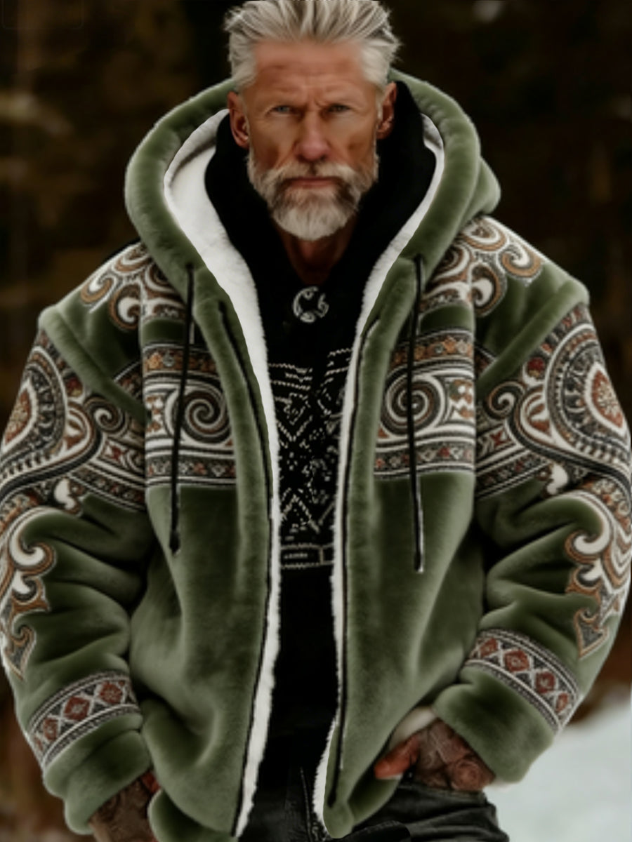 Męska pluszowa pluszowa kurtka z kapturem Viking Celtic Art Przytulna ciepła zapinana na zamek