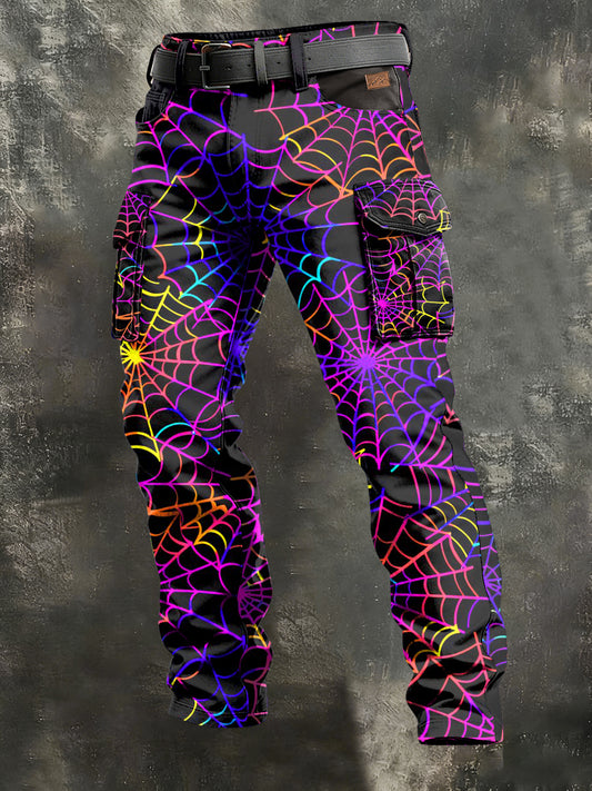 Męskie Retro Wakacje Biznesowe Spider Web Art Nadruk Spodnie Odzież Robocza