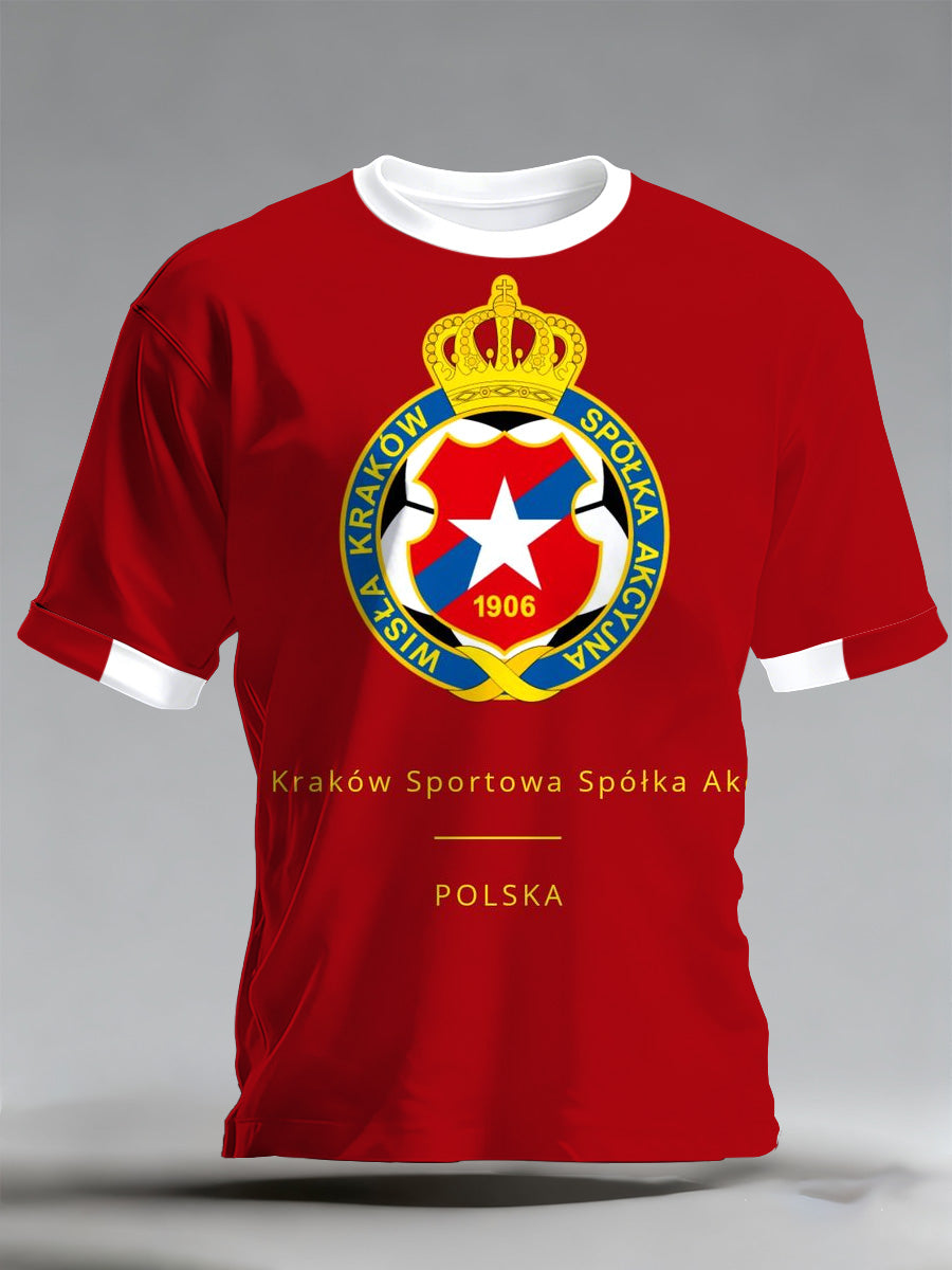 Męska polska Wisła Kraków Piłka nożna Cheer Print Fan T-Shirt