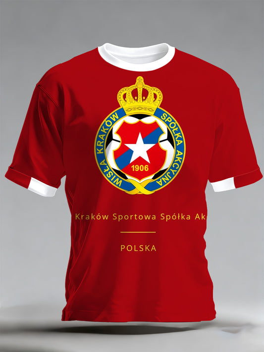 Męska polska Wisła Kraków Piłka nożna Cheer Print Fan T-Shirt