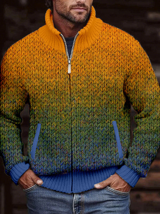 Męski kontrastowy kolor w stylu vintage Przytulny kardigan z dzianiny