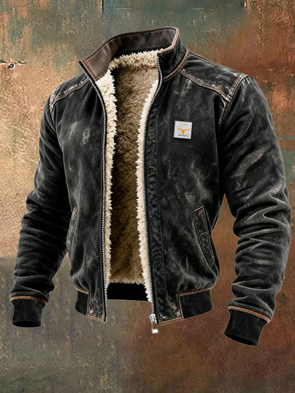 Męska teksturowana ciepła kurtka outdoorowa z wieloma kieszeniami w stylu retro