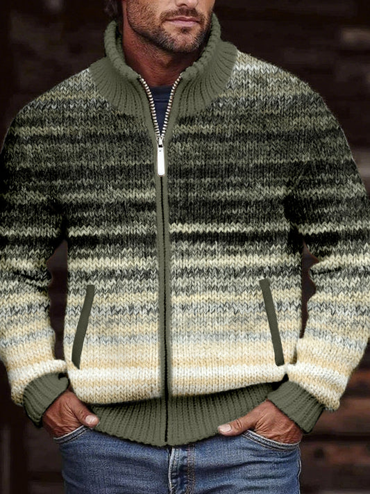 Męski kolor gradientowy w stylu vintage Przytulny kardigan z dzianiny