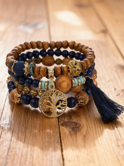 Damskie drzewo życia wikingów Bohemian wielowarstwowa drewniana bransoletka z koralików
