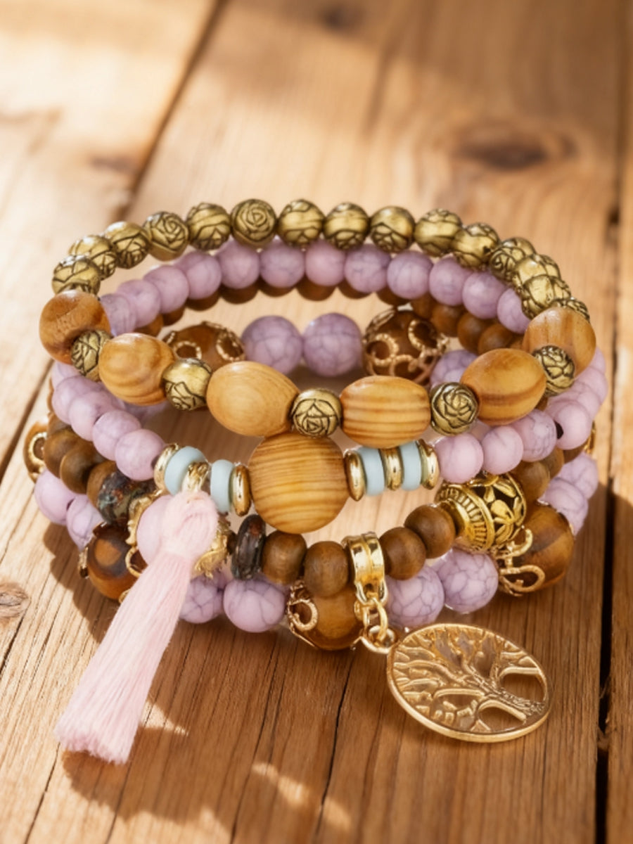 Damskie drzewo życia wikingów Bohemian wielowarstwowa drewniana bransoletka z koralików