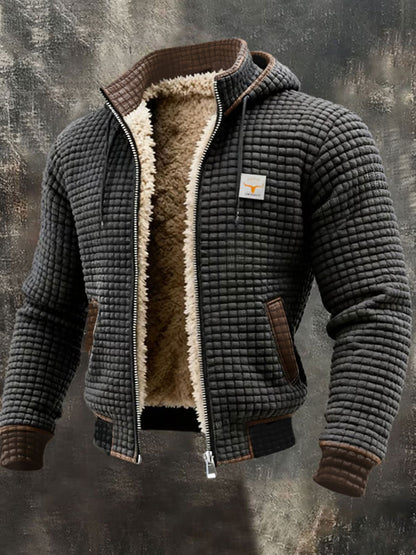 Męska teksturowana ciepła kurtka outdoorowa z wieloma kieszeniami w stylu retro