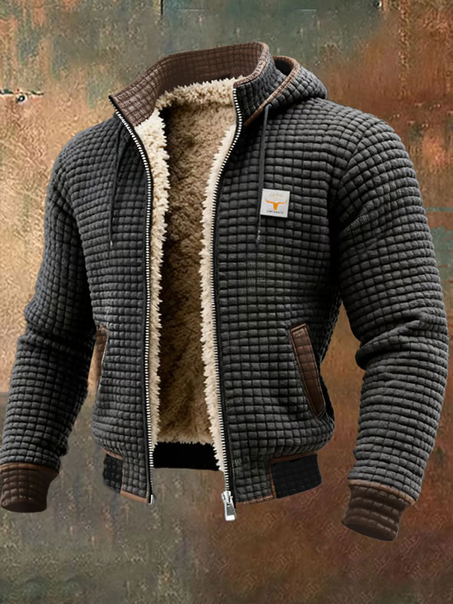 Męska teksturowana ciepła kurtka outdoorowa z wieloma kieszeniami w stylu retro