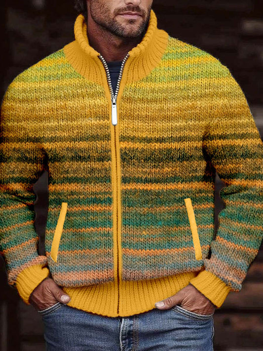 Męski kontrastowy kolor w stylu vintage Przytulny kardigan z dzianiny