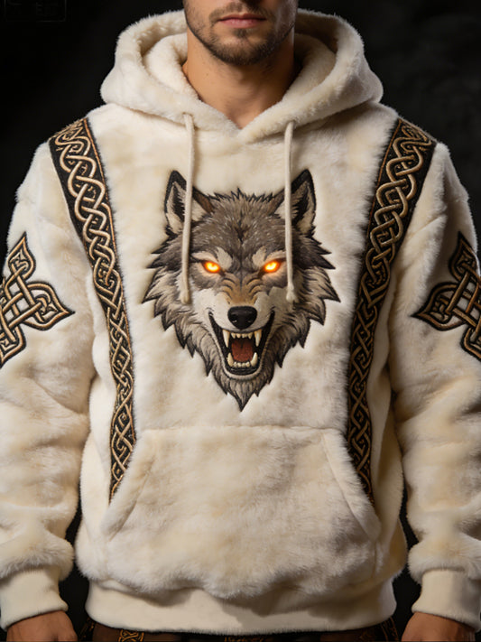 Męskie męskie Viking celtycki wilk wzór sztuka casualowa flanelowa bluza z kapturem