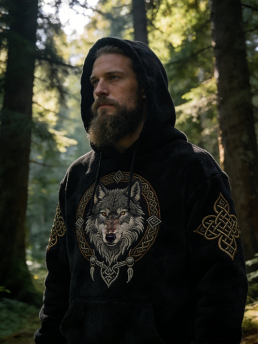 Męska bluza z kapturem z kapturem celtyckiego wilka celtyckiego na co dzień