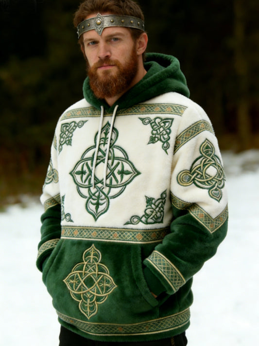 Pluszowa flanelowa bluza z kapturem dla mężczyzn Viking Celtic Art