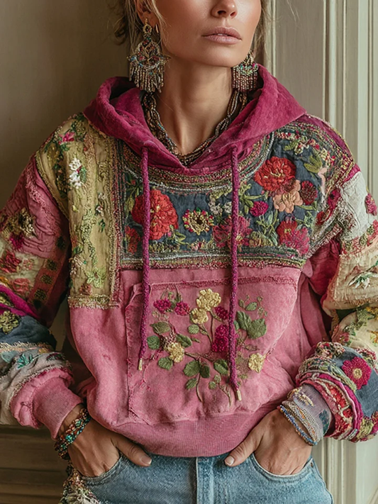 Damska botaniczna kwiecista bluza ze sznurkiem