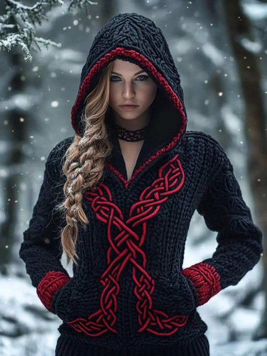 Damski Retro Viking Celtic Knot Casualowy top z kapturem