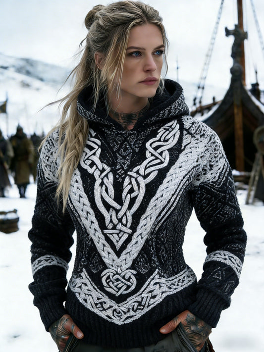 Damski Retro Viking Celtic Knot Casualowy top z kapturem