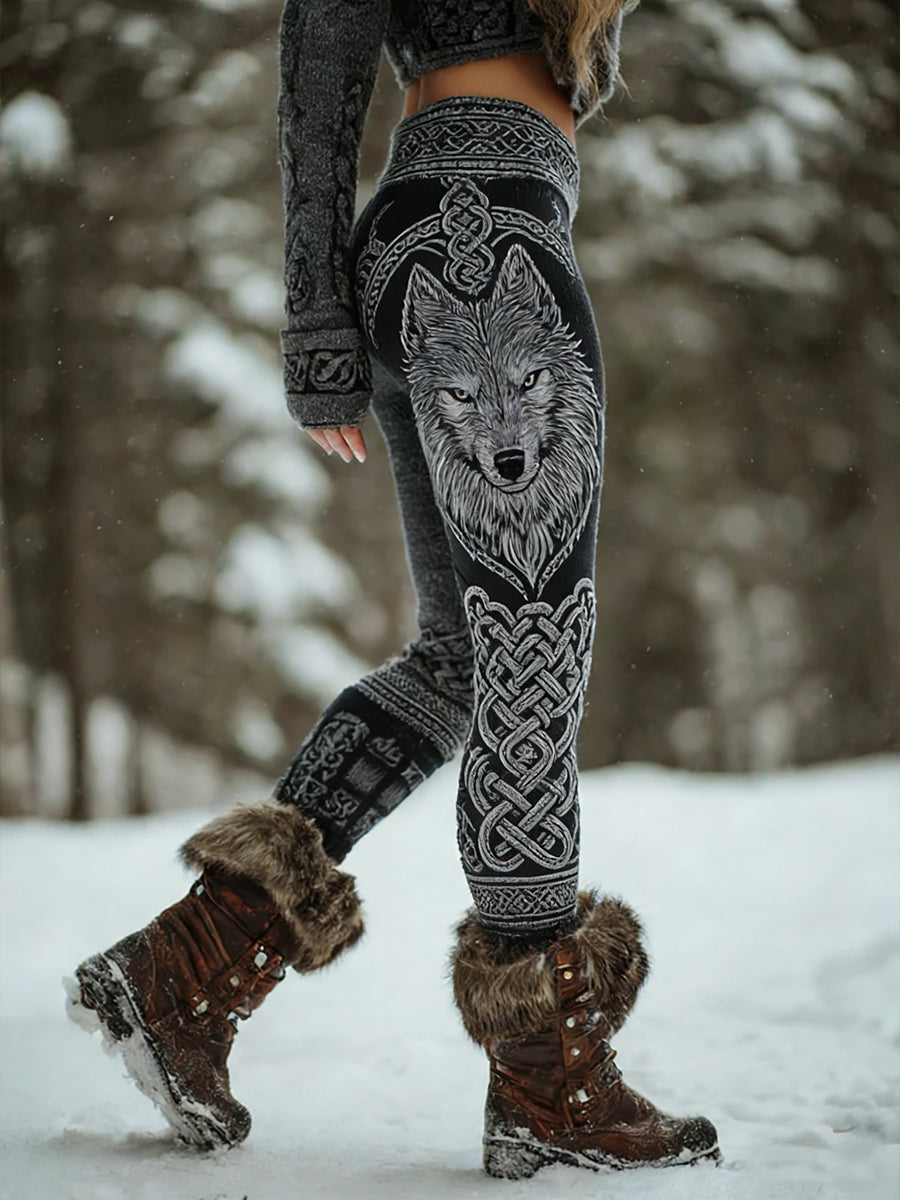 Damskie Retro Viking Celtic Art Wzór Atletyczne Stretch Legginsy