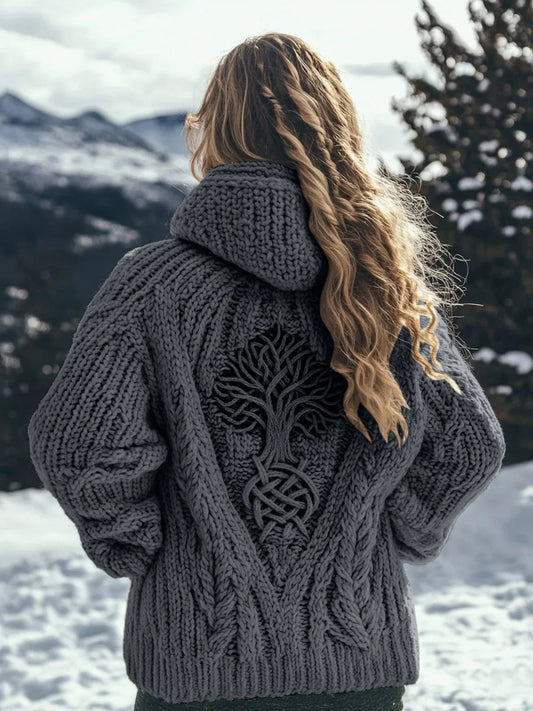 Damski Retro Viking Celtic Knot Drzewo Życia Casualowy Top z kapturem